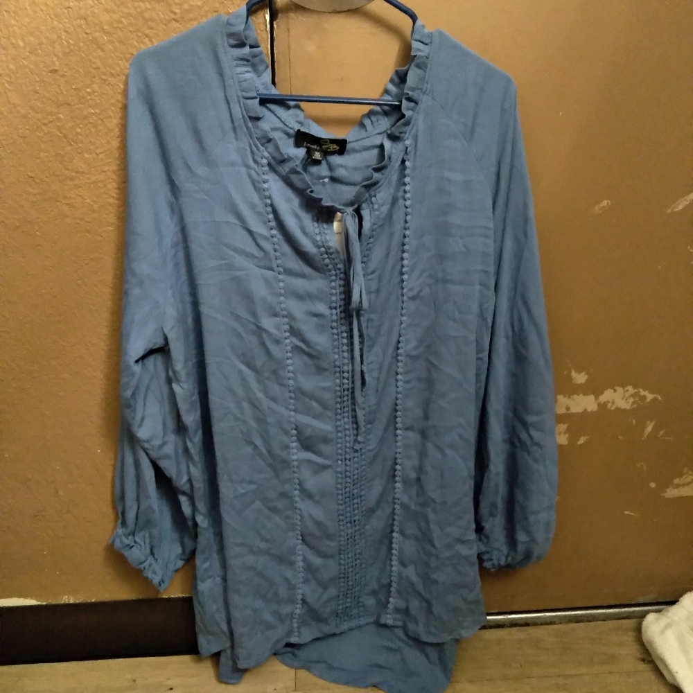 Denim ruffle trim tunic